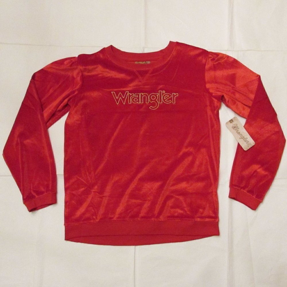 Wrangler Girl's Long Sleeve Logo Graphic Velvet Sweatshirt - True Red